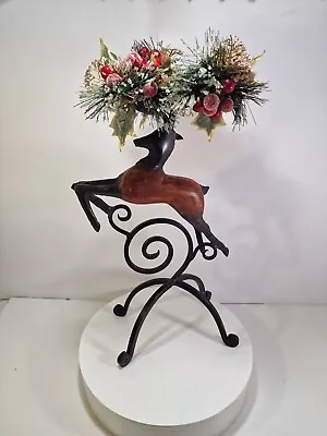 Vintage Pier One Wrought Iron/Wooden Deer Candleholder 3 Candle 20  Tall Te • $29.99