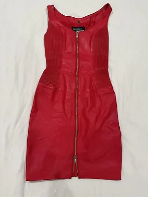 Vintage 90s Michael Hoban North Beach Leather Vixen Red  Zip Front Dress 7/8 • $179
