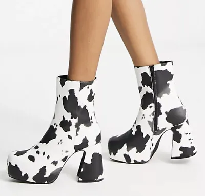 Heartbreak Cow Print Heeled Ankle Boots Size Uk 3 New In Box • £34.95
