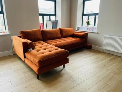 £1299 • Buy Scott 4 Seater Chaise Corner Sofa Left Hand Burnt Orange Velvet Sofa - Save £££