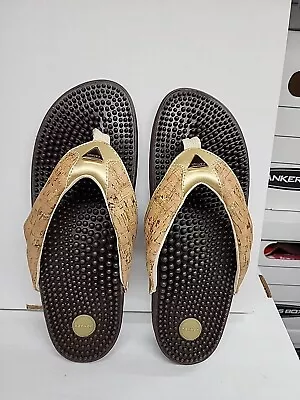 Kenkoh Spirit Cork & Gold Metallic Thong Massage Sandals Size 11.5 Never Worn  • $50
