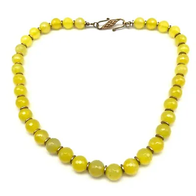 Vintage 925 Sterling Silver Vermeil Bright Green Yellow Glass Beaded Necklace • $49.99