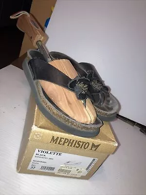 Mephisto Violette Leather Black Flip Flop Thong Sandals Women's 7 EUR 37 • $24.99