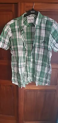 Mens WEIRD FISH Shirt Green Plaid XL Short Sleeved Cotton Casual Lightweight  • £28