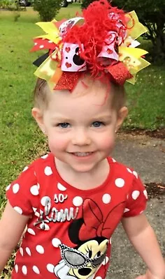 Minnie Mouse Bow Pink OTT Hair Bow Minnie Hairbow Mouse Headband Feather Bows • $17