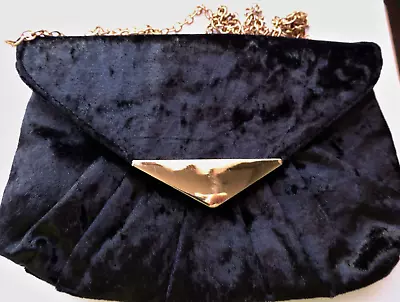 Crushed Black Velvet Purse Removable Shoulder Chair Clutch Goth Bag Art Deco • $14.21