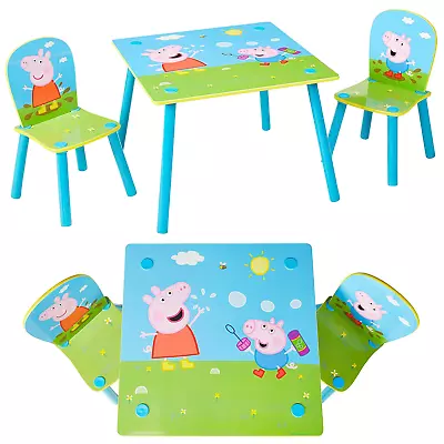 Kids Table And 2 Chairs Set Peppa Pig Wooden Furniture Play Desk Toddler Junior • £39.99