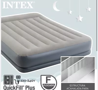 INTEX Mid 30cm Rise Pillow Lightweight Double Air Bed Electric Pump 1.5m X 2m • £29.99