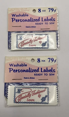 $14 • Buy Vintage Personalized ‘Made By Laura’ Sew In Labels