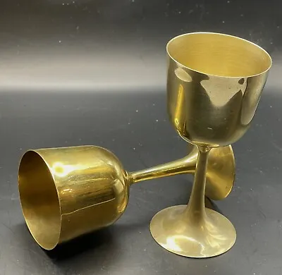 Pair Of Vintage Brass Wine / Water Goblets  6” Tall • $19.99