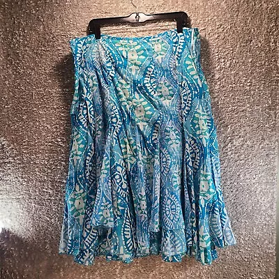 PER UNA Blue Floral Midi Skirt Size 18 Lined Sized Zip Cotton Blend • $17.99