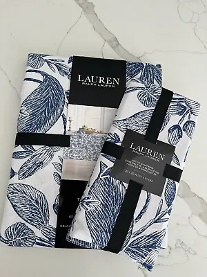Lauren Ralph Lauren Table Cloth And Napkin Set Blue White Patterned 100% Cotton • £45