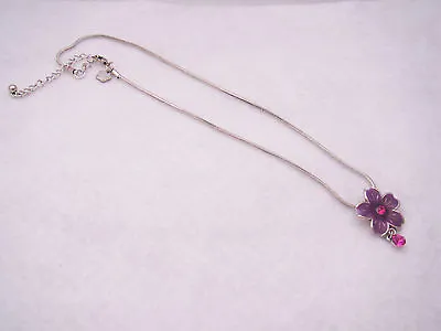 Karma Purple Crystal Enamel Flower Necklace Pendant • £5