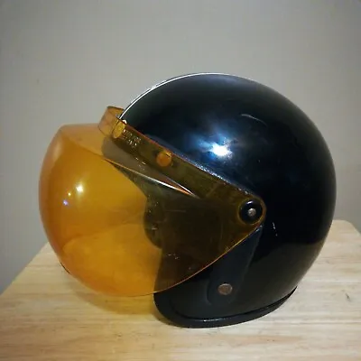 70s BAJA 500 Motorcycle HELMET Black White Striped Small Free Shipping • $22