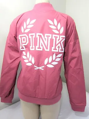 Victoria Secret Pink BEGONI LINED BOMBER COAT JACKET SWEAT SHIRT L CAMPUS TRAVEL • $99.99