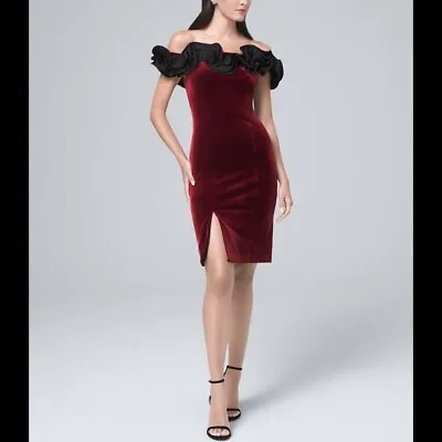 Aidan Mattox Velvet Ruffled Off-the-Shoulder Dress Wine/Black 14 • $99.99