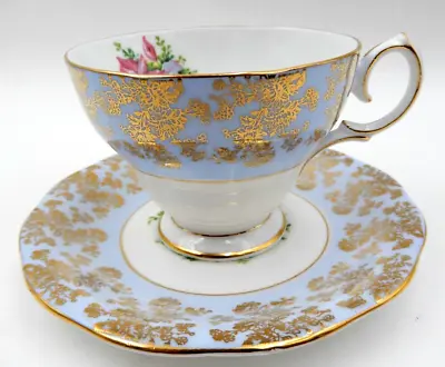 Vintage Queen Anne Fine Bone China Floral Blue/white Gold Gilt Tea Cup & Saucer • $24.05