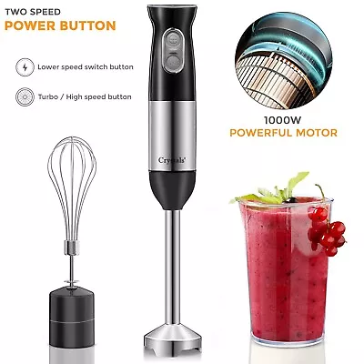 Hand Blender Mixer 1000W Chopper Mixer Bowl Egg Whisk & Beaker Stainless Steel • £17.85