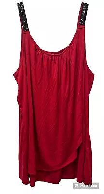 Avenue Women's 18/20 Red Layered Front Stretch Tank Top Black Sequin Straps • $10.61