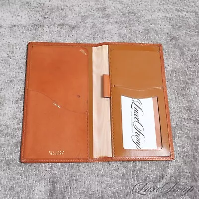 Anonymous Vintage Saddle Brown Leather Moire Lined Document Travel Coat Wallet • $9.99