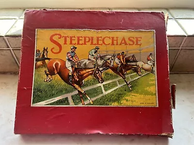 VINTAGE STEEPLECHASE BOARD GAME WITH LEAD HORSE TOKENS By Spears Games • £9