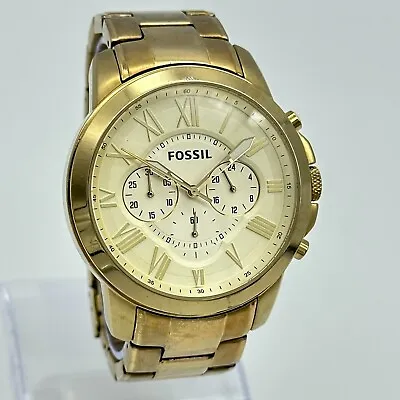 Men's FOSSIL Grant All Stainless Steel Gold Tone Chronograph Watch 44mm FS4814 • $38.99