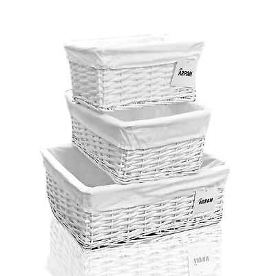 Arpan Wicker Storage Basket White With Cloth Lining Hand Woven Gift Hamper • £13.99