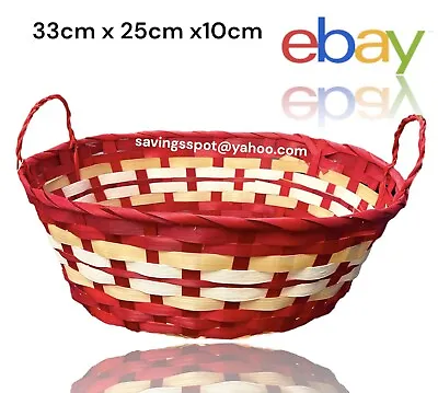 £7.49 • Buy Handmade Bamboo Basket Christmas Oval Storage Basket With Handles  Gift Hampers