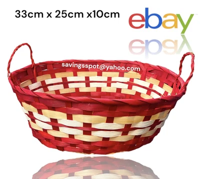 £7.49 • Buy Handmade Bamboo Basket Christmas Oval Storage Basket With Handles  Gift Hampers