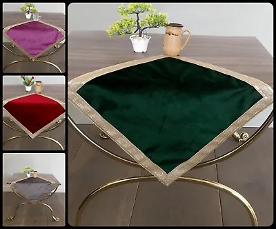 Soft Velvet Alter Table Cloth Witchcraft Indian Holy Pooja Cloth Shinny Border • £9.99