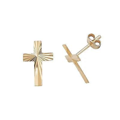 Dainty 9ct Yellow Gold Textured Cross Stud Earrings • £29