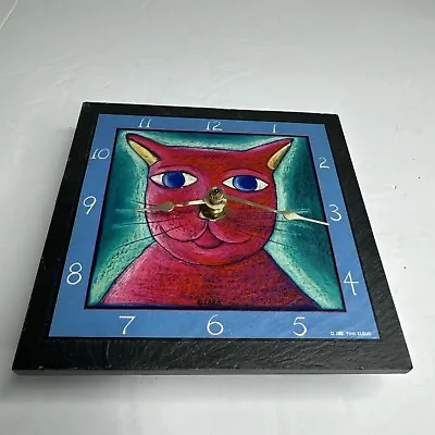 Vintage Pink Cloud Gallery Mystical Kitty Cat Slate Clock 2000 Tara  • $12.99