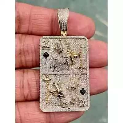 4CT Round Lab-Created Diamond King Lion Poker Card Pendant 14k Yellow Gold Plate • $265.20