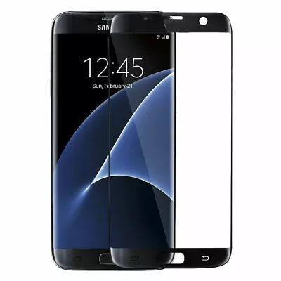 Tempered Glass Full Coverage Black Screen Protector For Samsung Galaxy S7 Edge • £2.89