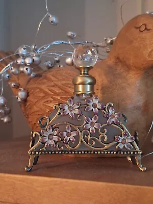Vintage Perfume Bottle With Decorative Metal Base & Glass Stopper • $12.42