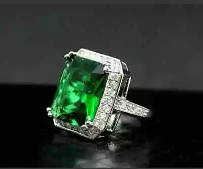 Lab Created Green Emerald 2Ct Emerald Cut Halo Women Ring 14K White Gold Plated • $129.99