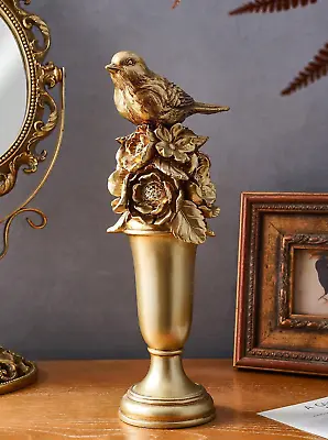 Bird On Flower Column Decor Figurine Vintage Style Statue Pine Tree Home Decor • $23.19