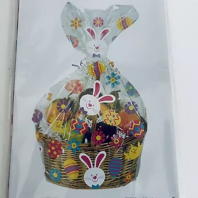 1 X EASTER White BUNNIES Hamper BASKET Gift Cake CELLOPHANE  BAG With Tie • £3.99