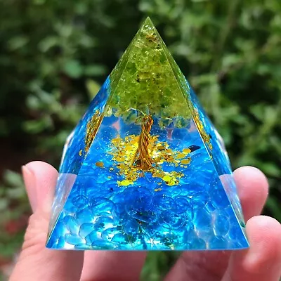 Peridot Tree Of Life Orgone Pyramid Blue Crystal Meditation Orgonite Pyramid • $19.92