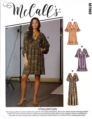 McCall 7969  Loose Fitting Pullover Dress Raised Waist Ruffle XS-XXL Sew Pattern • $11.49