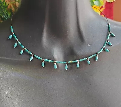 Turquoise Egyptian Revival Style Gemstone Beaded Collar Choker Necklace 925 CD • £22