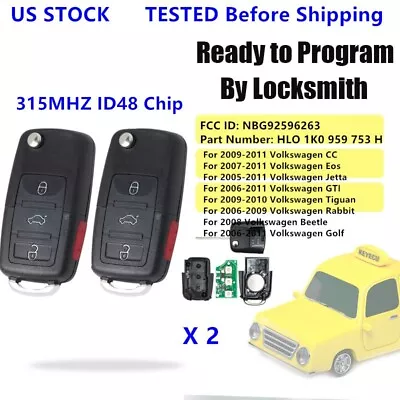 2*for VW Volkswagen CC Jetta Golf GIT Eos 2006-2011 Remote Key Fob 1K0 959 753 H • $24.46