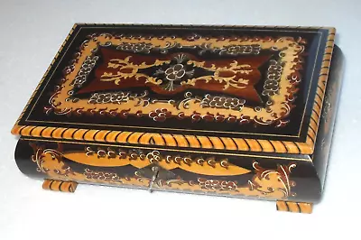 Vintage Swiss Inlaid Mahogany Sorrento Musical Trinket Jewellery Box With Key • £39.99