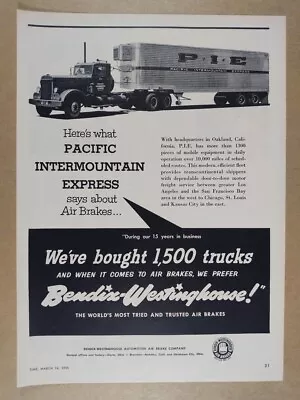 1955 Bendix Air Brakes P.I.E. Trucking Truck Trailer Photo Vintage Print Ad • $9.99