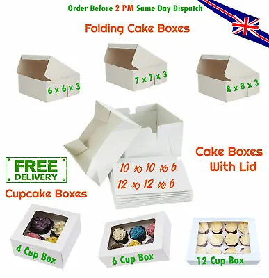 White Folding Cake Boxes /Cupcake Boxes /Cake Boxes Wedding /Birthday -ALL SIZES • £1.99