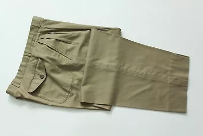 Archive 80s 90s Salvatore Ferragamo Tan Cotton Twill Baggy Pleated Pants 33 X 29 • $34.01