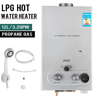 12L Hot Water Heater Propane Tankless Stainless Instant Boiler +Shower • £85.99