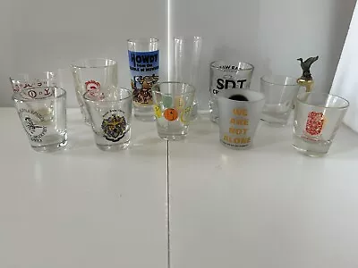 Vintage Lot Of 11 Variety Of Novelty Clear Glass Shot Glasses Multicolorful • $7