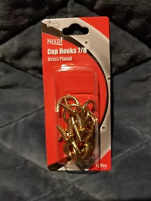 Cup Hooks 7/8  Brass Plated 12 Pieces Per Pack Dx446 • $2.99