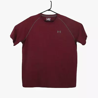 Under Armour Loose HeatGear Men's Size 2XL Burgandy Red Short Sleeve Shirt • $12.99